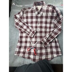 St Johns Bay Classic Fit Plaid Flannel Men's XXL Burgundy White Green Button Dow